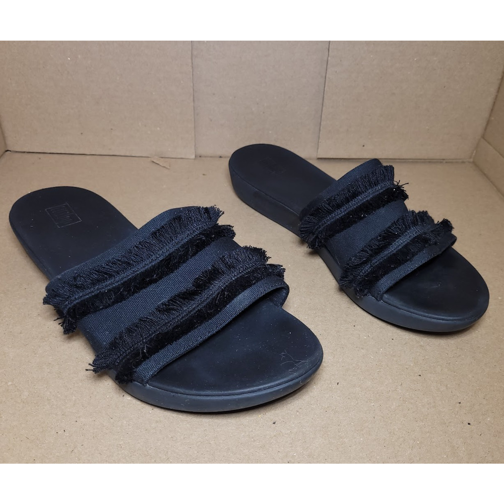 Fitflop Fit Flop Women’s Sola Fringe Black Sandal Slip on Womens Size 8M